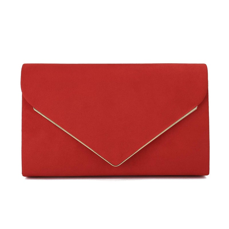 CHARMING TAILOR Faux Suede Clutch Bag Elegant Metal Binding Evening Bag for Wedding/Prom/Black-tie Events (Red) - Image 1